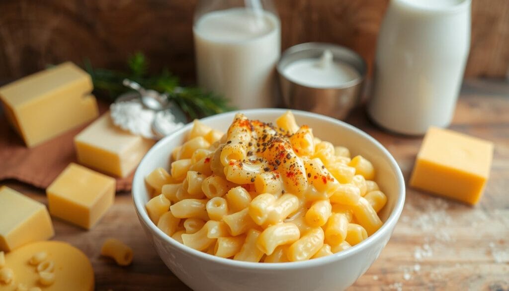 Close-up of creamy Chick-fil-A Mac and Cheese served in a white baking dish with a golden cheese crust, garnished with parsley.