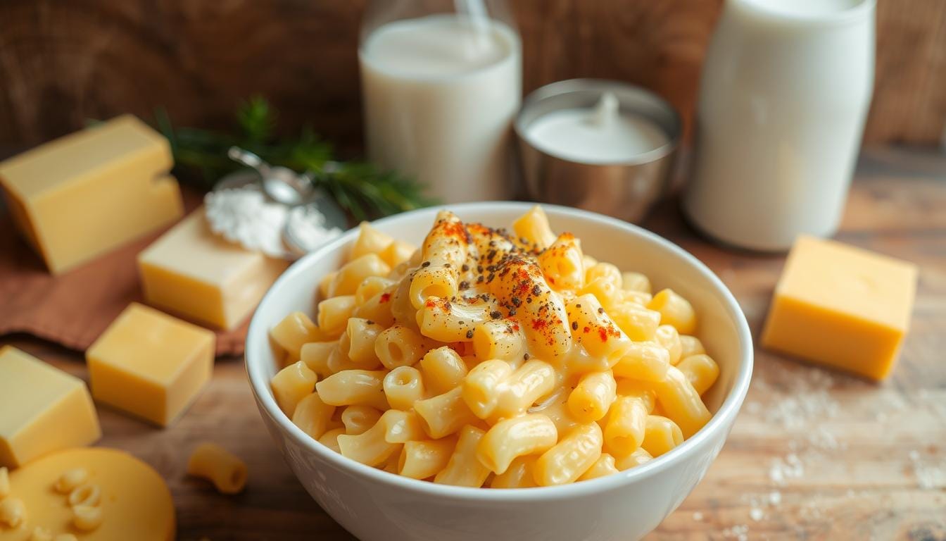 Close-up of creamy Chick-fil-A Mac and Cheese served in a white baking dish with a golden cheese crust, garnished with parsley.