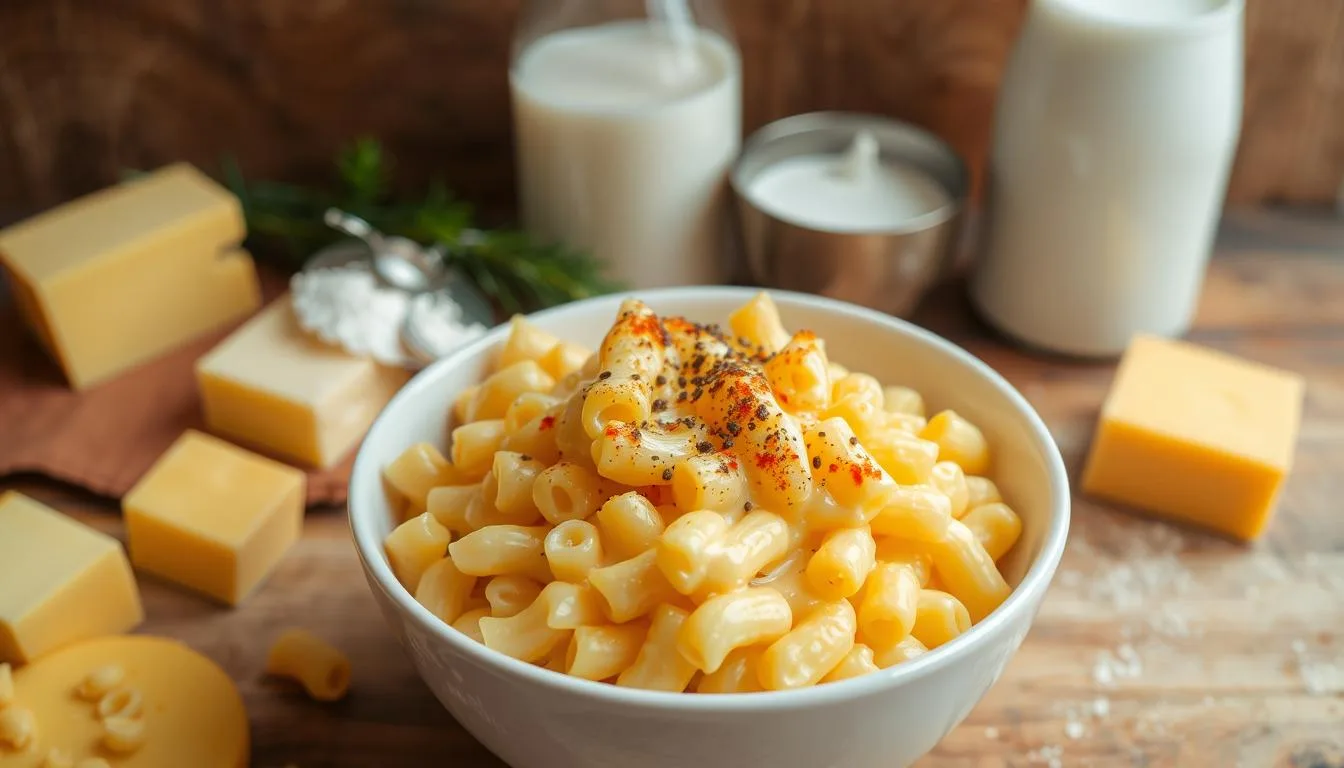 Close-up of creamy Chick-fil-A Mac and Cheese served in a white baking dish with a golden cheese crust, garnished with parsley.